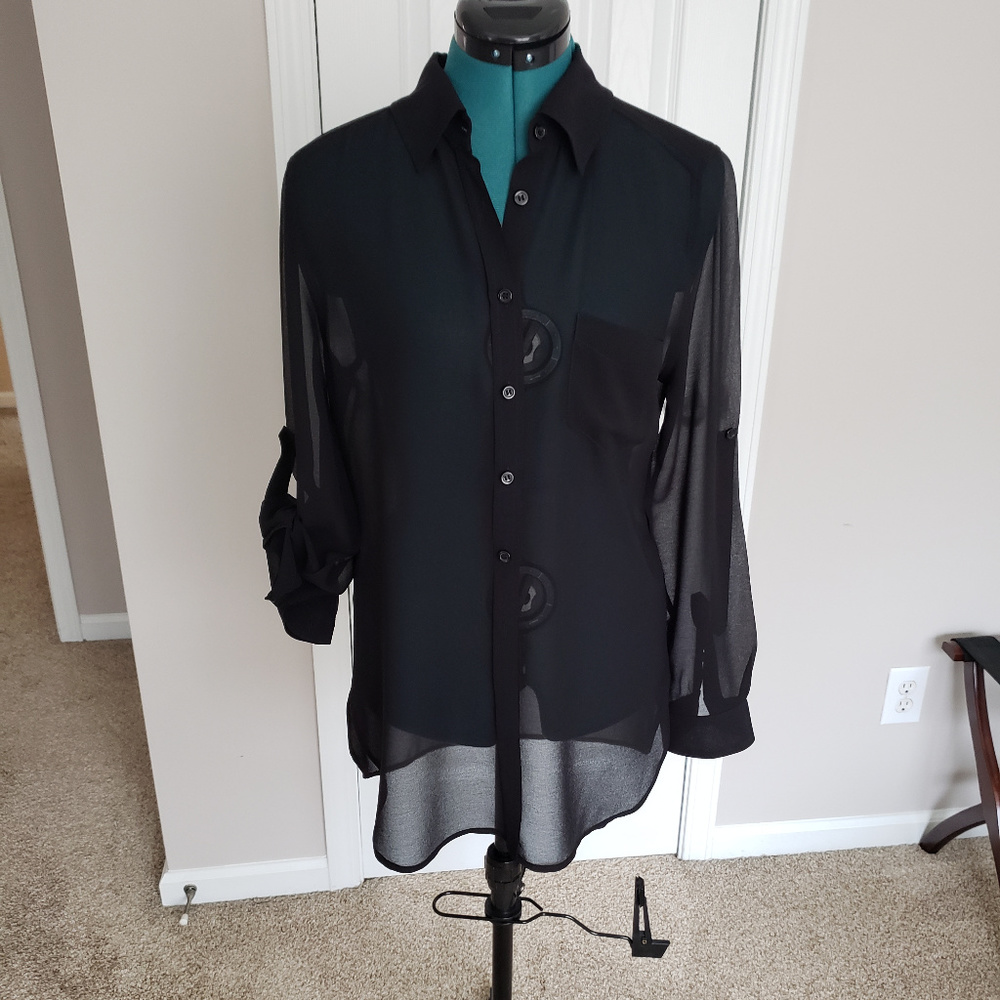Women's see through black button down blouse